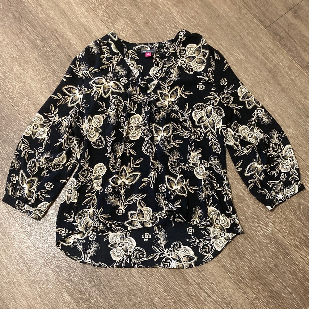Vince Camuto Black and Gold Floral Blouse